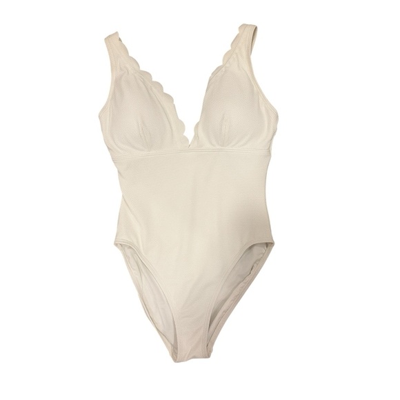 Kate Spade Swimwear, Scallop V-Neck One Piece Swimsuit, Ivory Large NWT - Picture 3 of 12